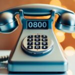 Um telefone vintage com um número 0800 proeminente exibido no teclado.