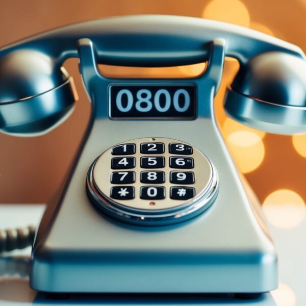 Um telefone vintage com um número 0800 proeminente exibido no teclado.