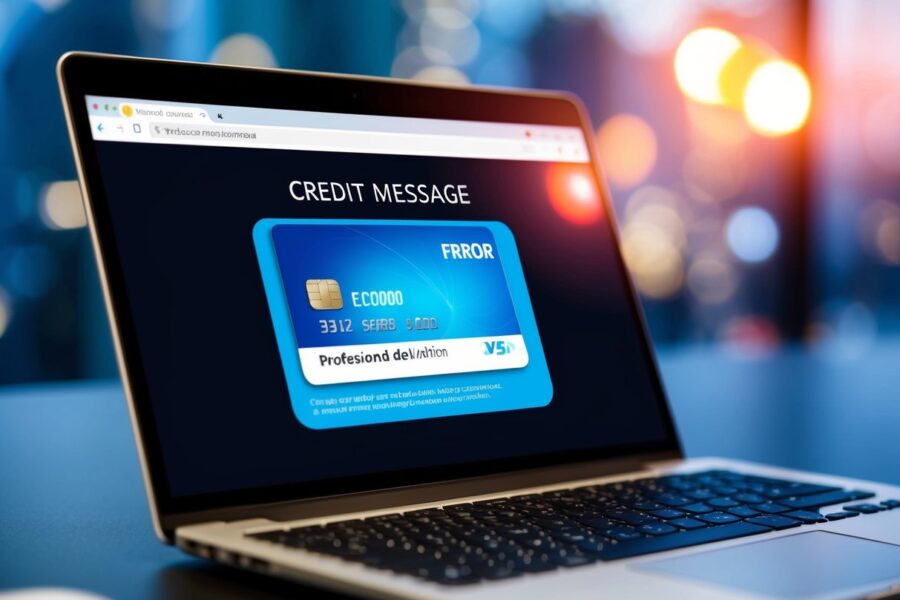 Um cartão de crédito com uma mensagem de erro exibida em uma tela digital